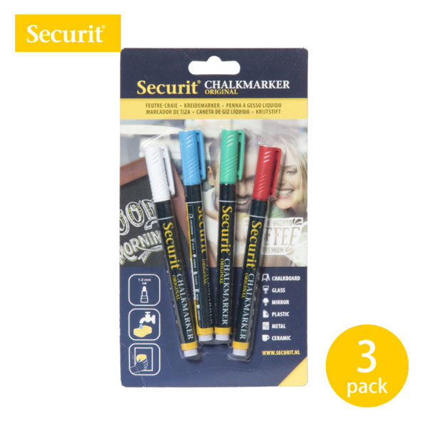 Securit　Chalkmarkers　チョークマーカー（スリム）ベーシックアソート4本入/箱　1セット(3箱:12本入)（直送品）