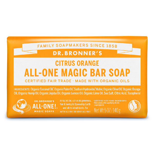 ドクターブロナー マジックソープバー（magic soap） 石鹸 シトラスオレンジ 140g　1セット（5個）