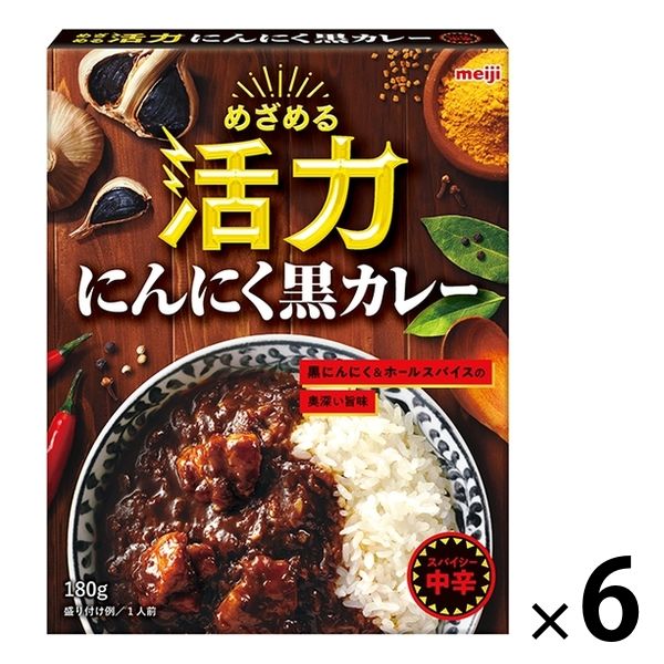 明治 めざめる活力 にんにく黒カレー 中辛 1人前・180g 1セット（6個） レトルトカレー