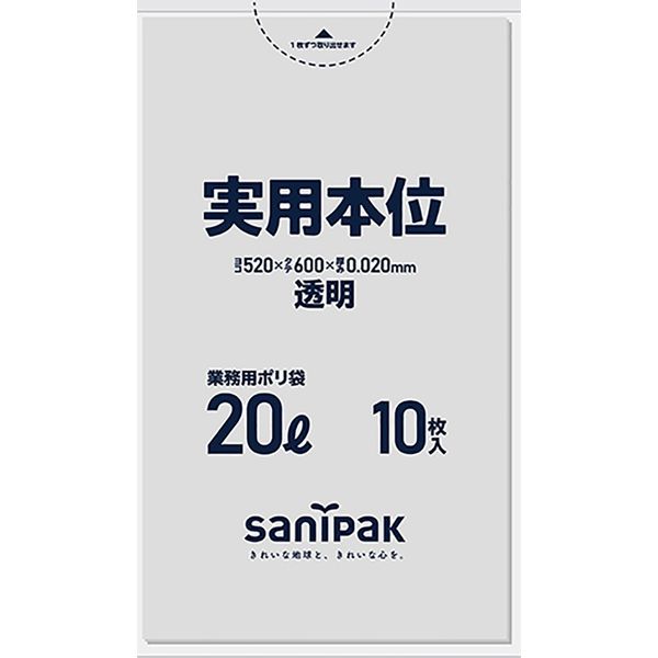 海外輸入 インボイス 実用本位 日本サニパック 透明 1箱(600枚 NJ23 0.020mm 10枚 20L 業務用ごみ箱・ごみ袋