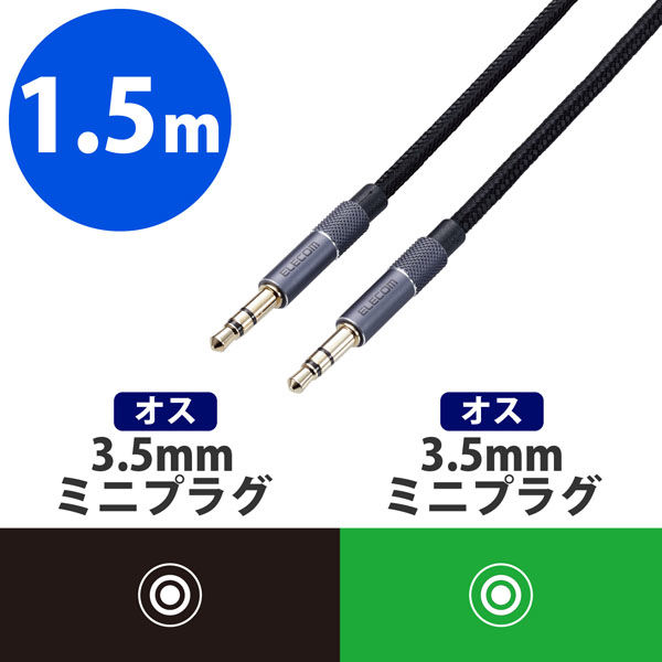 ステレオミニプラグ AUX オーディオケーブル φ3.5mm 1.5m 高耐久 ブラック AX-35MA15BK エレコム 1個