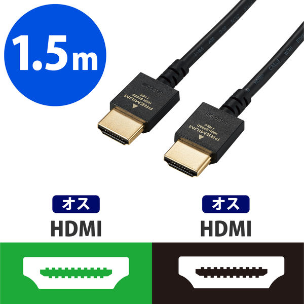 HDMIケーブル 1.5ｍ プレミアムHDMI 4K/Ultra HD対応 スリム DH-HDP14ES15BK エレコム 1個（直送品）