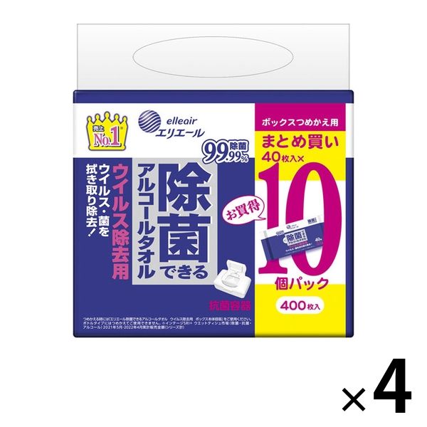 ウェットティッシュ　除菌シート エリエール除菌できるアルコールタオル　ウイルス除去ボックス詰替 1箱(40枚入×40個) 大王製紙