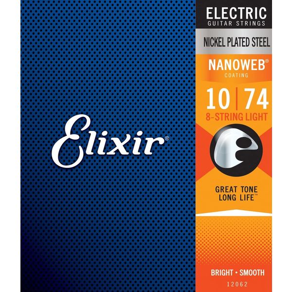 Elixir エリクサー エレキギター弦 NANOWEB コーティング弦 8弦 Light .010-.074 #12062（直送品）