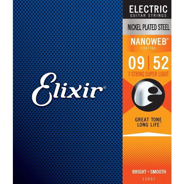 Elixir エリクサー エレキギター弦 NANOWEB コーティング弦 7弦 Super Light .009-.052 #12007（直送品）
