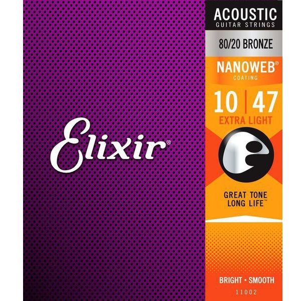 Elixir エリクサー アコースティックギター弦 NANOWEB コーティング弦 ブロンズ Ex.Light 010-047 #11002（直送品）