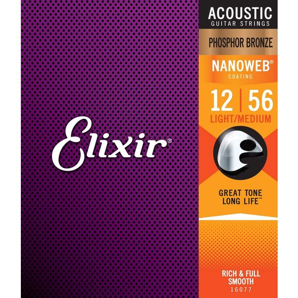 Elixir エリクサー アコースティックギター弦 NANOWEBコーティング フォスファー LightMed 012-056 #16077（直送品）
