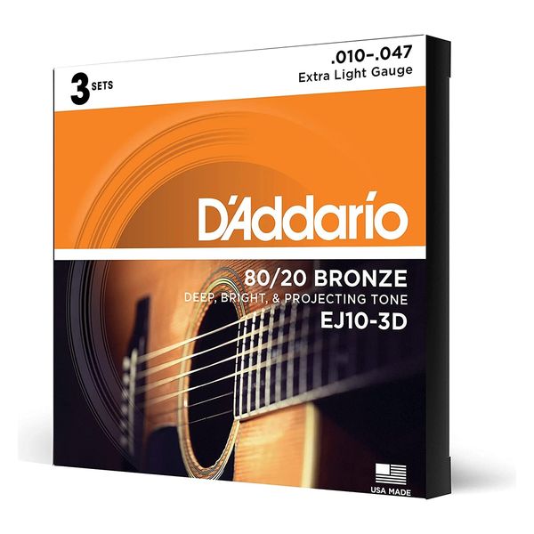 1171円 D'Addario ダダリオ アコースティックギター弦 ブロンズ Extra Light .010-.047 EJ10-3D 3setパック（直送品）