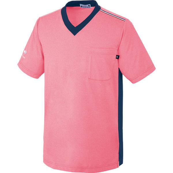 明石スクールユニフォームカンパニー VネックTシャツ ピンク杢×ネイビー杢 M UZL3201-90-M 1枚（直送品）