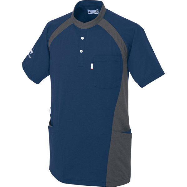明石スクールユニフォームカンパニー ニットシャツ ネイビー杢×チャコール杢 4L UZL3203-5-4L 1枚（直送品）