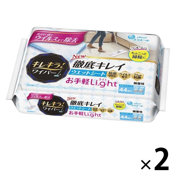 大王製紙 エリエール　キレキラ！フロアワイパー　徹底キレイ　ウエットシートLight44枚 833202 2パック