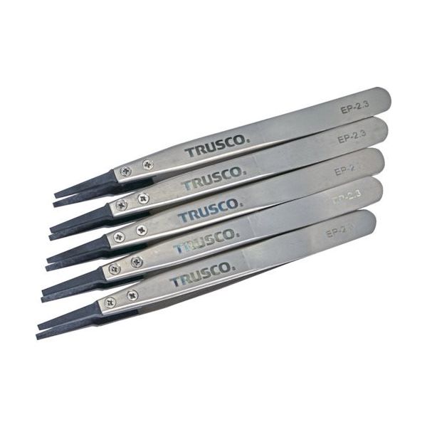 トラスコ中山 TRUSCO まとめ買い ESDチップピンセット 先平型 先端幅2.3mm 5本入り EP-2.3-M5 1セット(5本)（直送品）