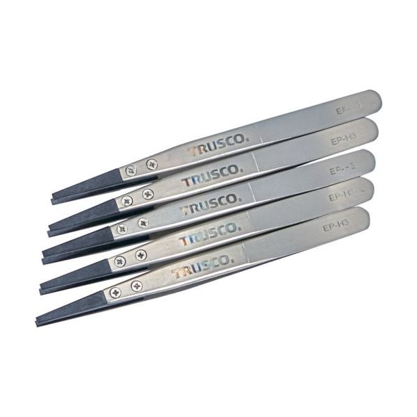 トラスコ中山 TRUSCO まとめ買い ESDチップピンセット 平型 先端幅3mm 5本入り EP-H3-M5 1セット(5本)（直送品）