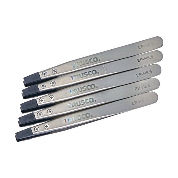トラスコ中山 TRUSCO まとめ買い ESDチップピンセット 平型 先端幅5.5mm 5本入り EP-H5.5-M5 1セット(5本)（直送品）