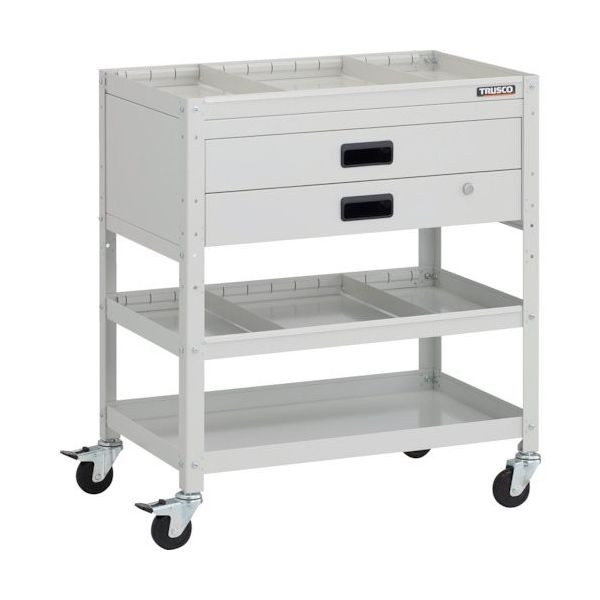 TRUSCO ツールワゴン ラビットワゴン 700X450XH810 2段引出 仕切板2段付 ゴム車輪 ホワイト RBW-873S2X-W（直送品）