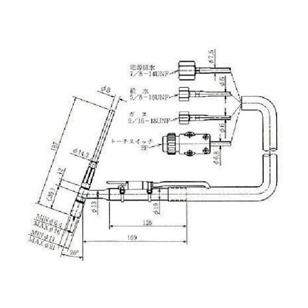 ダイヘン TIG溶接トーチ 水冷200アンペア 8m AW-20-8 1本 851-2814