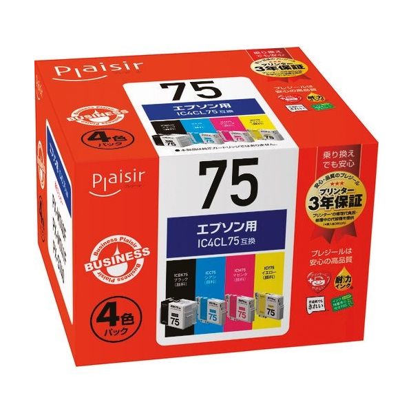 エレコム プレジール 汎用インクカートリッジ EPSON IC4CL75互換 4色パック BPL-E75-4P 1個 157-7568（直送品）