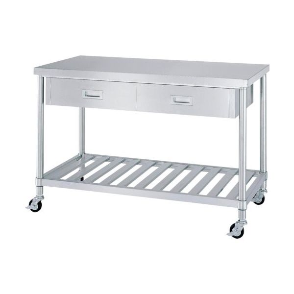 シンコー ステンレス作業台片面引出付スノコ棚キャスター付 WDSC-18060-800-SU100 1台 324-4242（直送品）