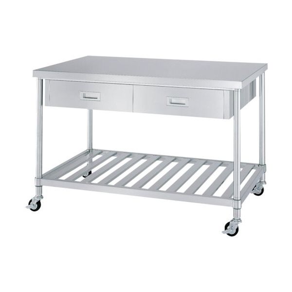 シンコー ステンレス作業台両面引出付スノコ棚キャスター付 WDWSNC-9090-800-SU100 1台 324-2775（直送品）