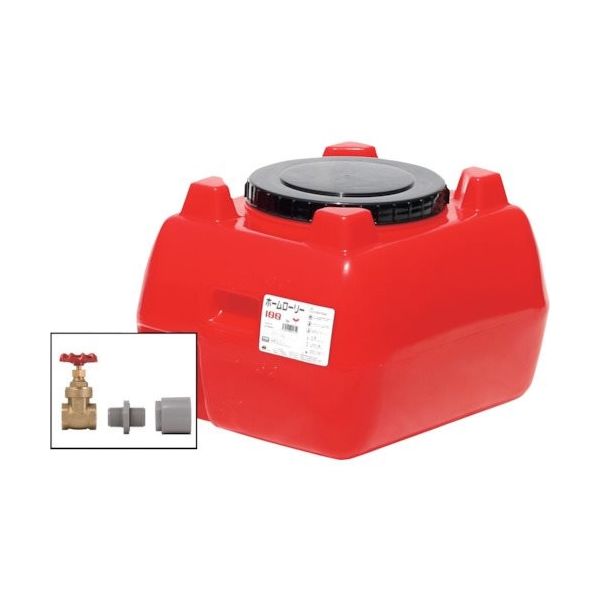 スイコー ホームローリータンク100 赤 (フタ含む) ドレンバルブセット(25A)付 HLT-100(R)+VALVE-SET25A 1個（直送品）