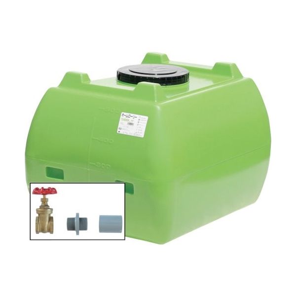 ホームローリータンク500 緑 (フタ含む) ドレンバルブセット(40A)付 HLT-500(GN)+VALVE-SET40A 1個（直送品）