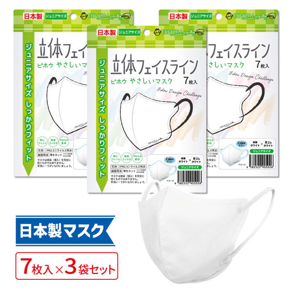 立体フェイスラインマスク 7枚入 ジュニア 白×白 3袋セット RFK-WW-AS 1セット（3袋） エスパック（直送品）