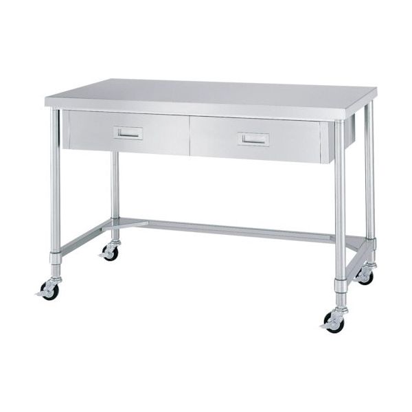 シンコー ステンレス作業台片面引出付三方枠キャスター付 WDTC-6045-800-SU100 1台 324-1429（直送品）