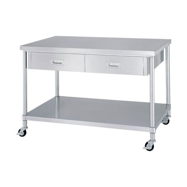シンコー ステンレス作業台両面引出付ベタ棚キャスター付 WDWBNC-9090-800-SU75 1台 324-1954（直送品）