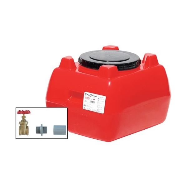 スイコー ホームローリータンク100 赤 (フタ含む) ドレンバルブセット(40A)付 HLT-100(R)+VALVE-SET40A 1個（直送品）