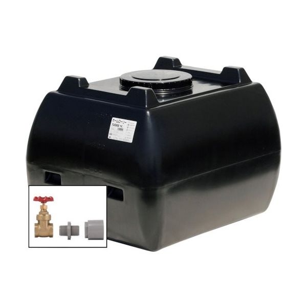 ホームローリータンク500 黒 (フタ含む) ドレンバルブセット(25A)付 HLT-500(BK)+VALVE-SET25A 1個（直送品）