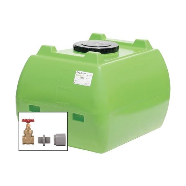 ホームローリータンク500 緑 (フタ含む) ドレンバルブセット(25A)付 HLT-500(GN)+VALVE-SET25A 1個（直送品）
