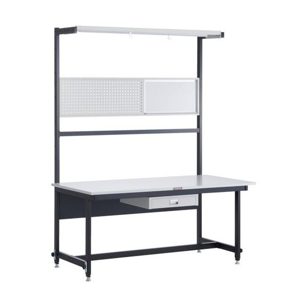 TRUSCO CLM型高さ調節セルライン作業台 1500X800 コンテナ受・パネル・上棚・照明・薄型引出し1段付 CLM-1500-69A（直送品）