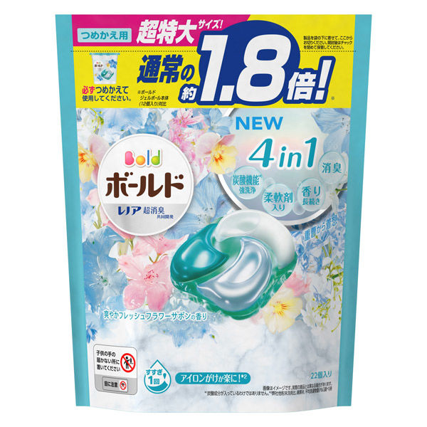 旧品】ボールド ジェルボール4D フレッシュフラワーサボン 詰替 超特大 1個（22粒入） 洗濯洗剤 P&G - アスクル