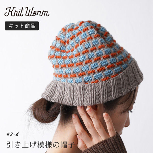 原ウール Knitworm 編み物キット 3-4　引き上げ模様の帽子キット 1セット（直送品）