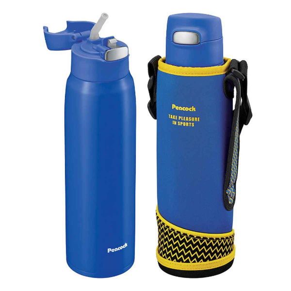 水筒 900ml ストロー ステンレス スポーツボトル カバー付き ブルー 360854 1個 ピーコック魔法瓶工業（取寄品） - アスクル
