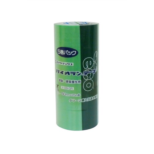ダイヤテックス パイオラン塗装養生テープ 緑 50mmX25m 5巻入 Y-09-GR 50X25 1セット(10巻:5巻×2セット)（直送品）