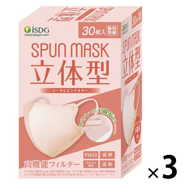 SPUN MASK 立体型スパンレース 不織布（コーラルピンク）1セット（30枚 