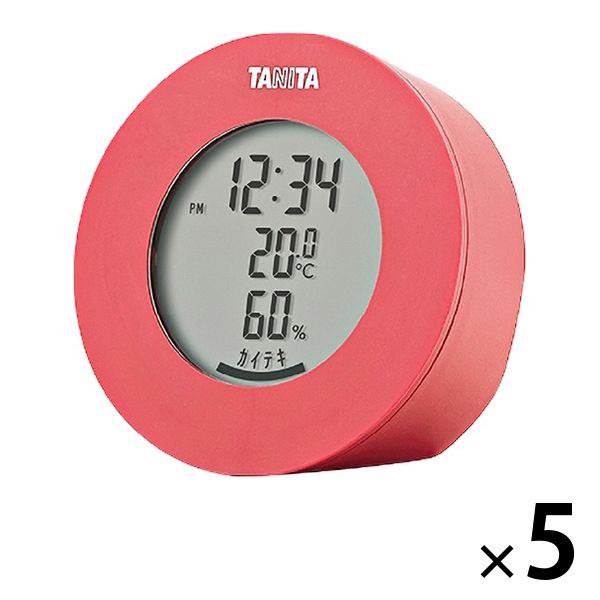 タニタ 温湿度計 時計 温度 湿度 デジタル 卓上 マグネット ピンク TT-585-PK 5個