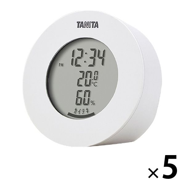タニタ 温湿度計 時計 温度 湿度 デジタル 卓上 マグネット ホワイト TT-585-WH 5個