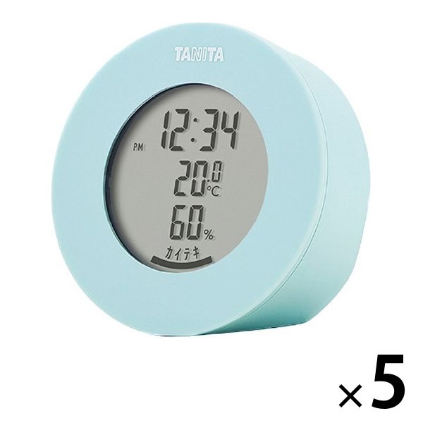 タニタ 温湿度計 時計 温度 湿度 デジタル 卓上 マグネット ライトブルー TT-585-BL 5個