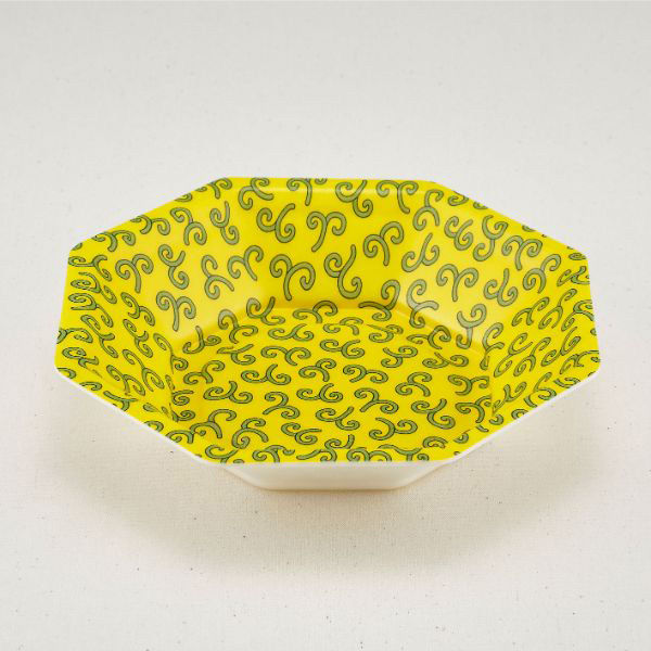 青葉紙業 角丼容器 八角皿 中 本体 耐熱黄からくさ 600枚(50枚×12) 224125 1ケース(600枚入(50枚×12袋))（直送品）