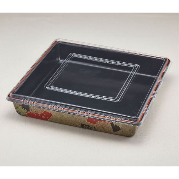 青葉紙業 仕出し容器 会席折 大 赤舞扇(角桶5)透明セット 120枚(20枚×6) 256220 1ケース(120枚入(20枚×6袋))（直送品）