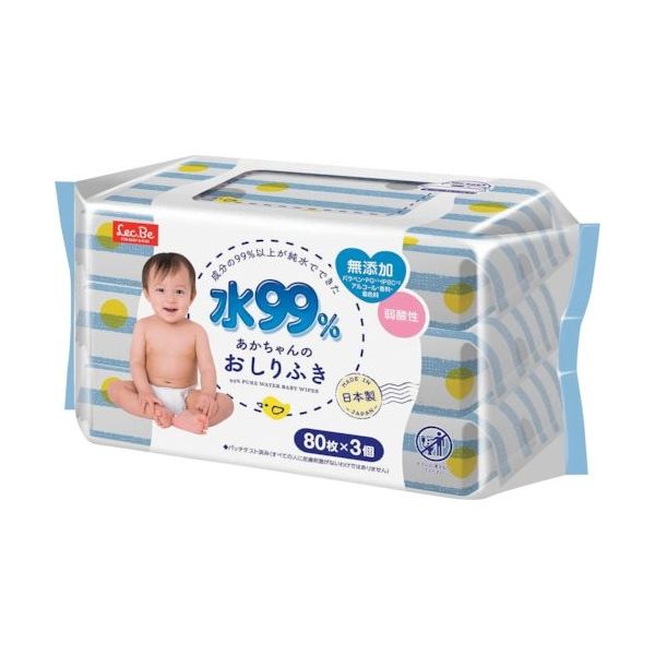 アイプラス レック 水99おしりふき80枚×3 E00872 1セット(48個:3個×16袋) 428-4565（直送品）