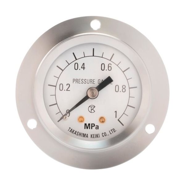 高島 小型圧力計(D枠埋込形・縁あり・中心ネジ・φ40)圧力レンジ0.0~0.1MPa R1/8【1739010】 1739010 1個（直送品）