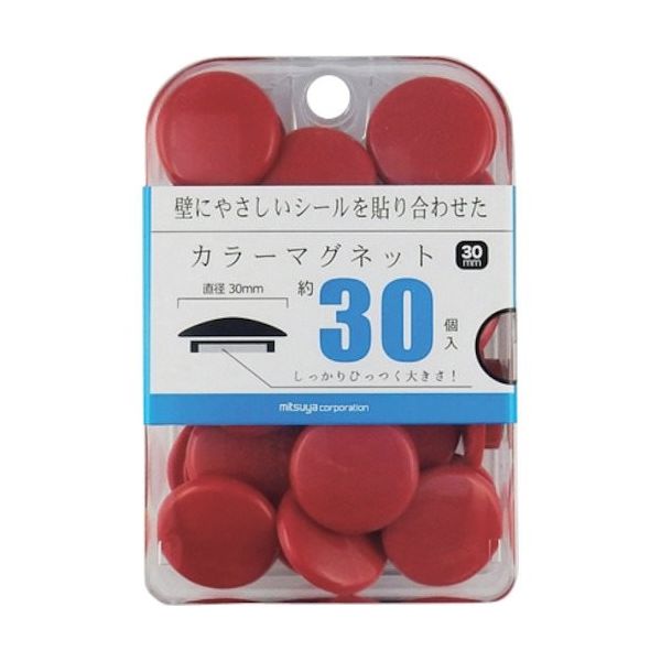 ミツヤ カラーマグネット30mm 赤30個 BX3-CM30RD 1セット(90個:30個×3箱) 356-4778（直送品）
