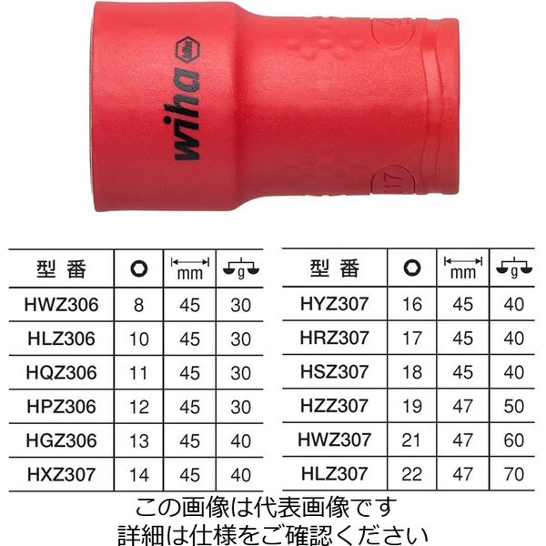 Wiha 3/8”SQ絶縁六角ソケット(ナットドライバー) H 22mm HLZ307 1個（直送品）