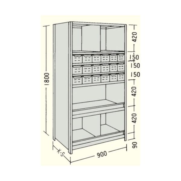 日本ファイリング NF 引出し付軽量物品棚W900D300H1800F7 LA63K-77 1台 135-8659（直送品）