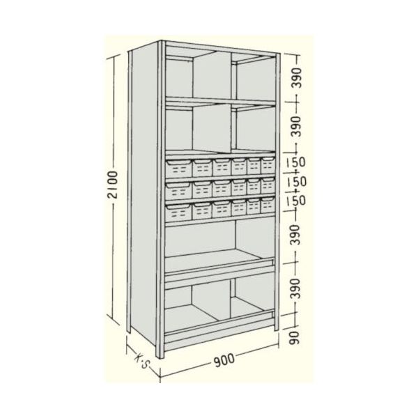 日本ファイリング NF 引出し付軽量物品棚W900D300H2100F8 LA73K-78 1台 136-0272（直送品）