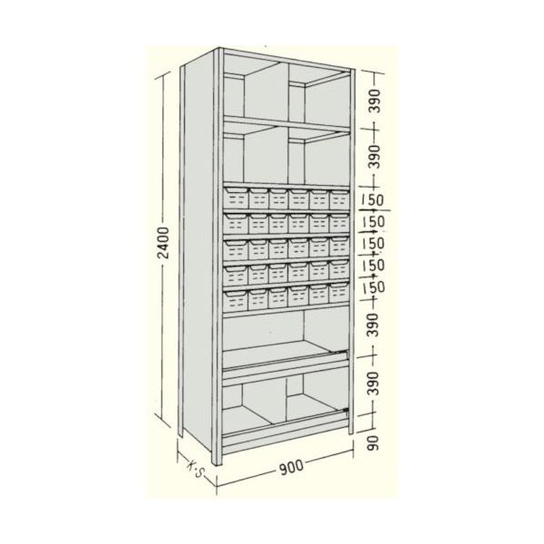 日本ファイリング NF 引出し付軽量物品棚W900D300H2400F10 LA83K-710 1台 135-5519（直送品）