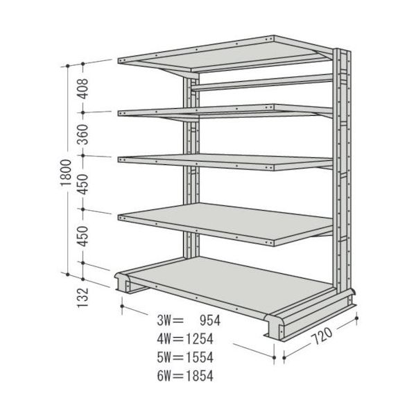 日本ファイリング NF キャンチラック単式1連W1554D720H1800F5 CR65L-S5 1台 135-7128（直送品）